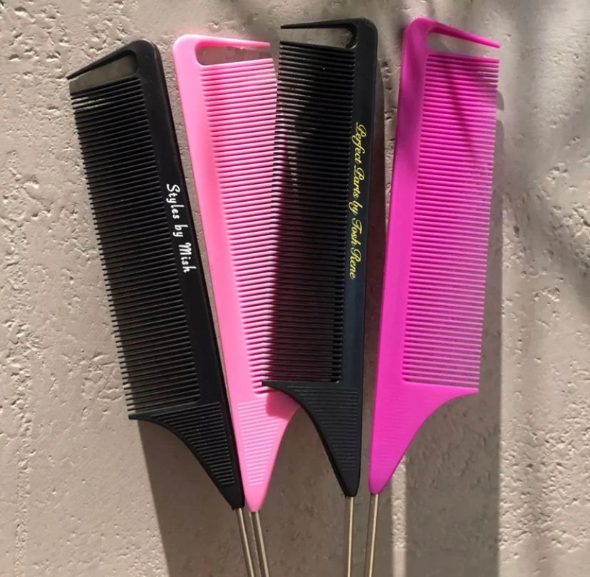 custom logo hair styling tools braiding combs hair pink rat tail