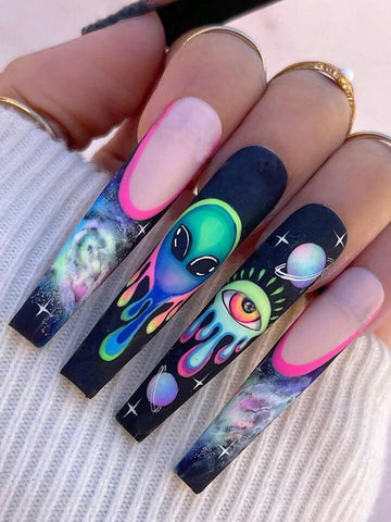 Out of this world graphic exotic long press on nails