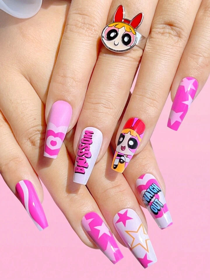 PP girls graphic cartoon press on nails