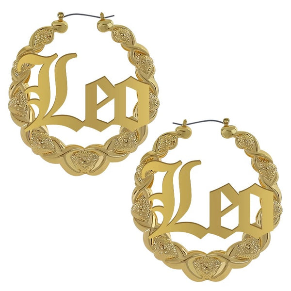 Gold plated zodiac sign bamboo hoop earrings