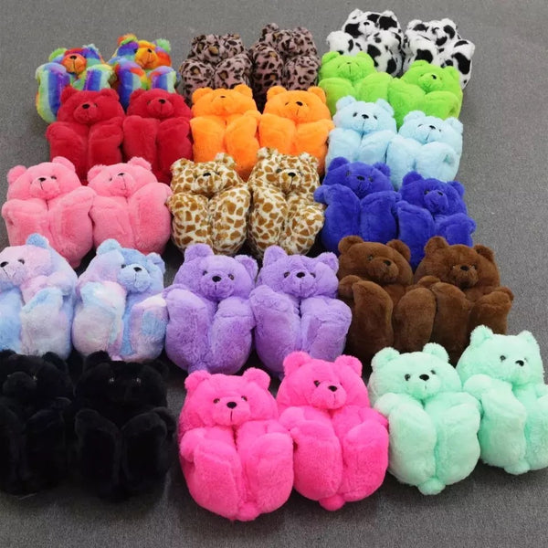 Dazz dollz collection big oversize fluffy warm plush teddy bear slippers
