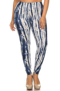 Plus Size Tie Dye Print, Full Length Leggings In A Slim Fitting Style With A Banded High Waist