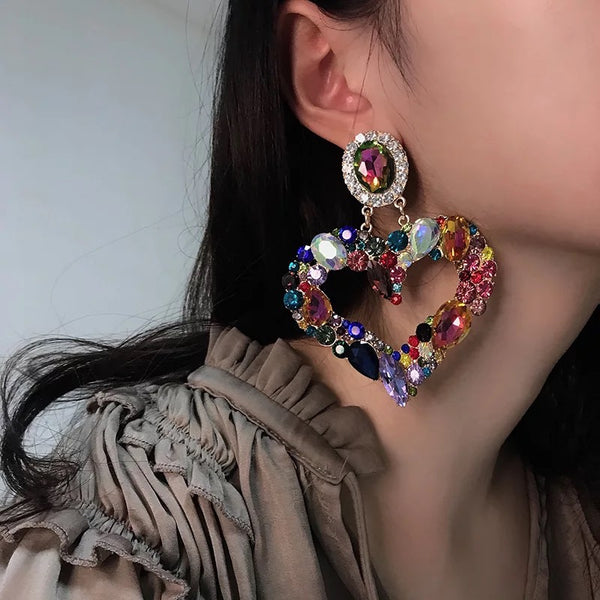 Luxury heart rhinestone detail fashion earrings